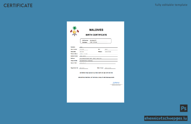 Geburtsurkunde der Malediven – Beispielansicht (Word und PDF)